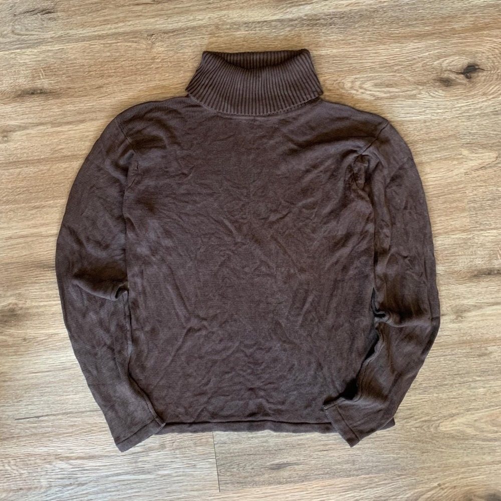 Vintage 60s Saint Germain 100% Silk Turtleneck Sweater Brown - Size Large Womens